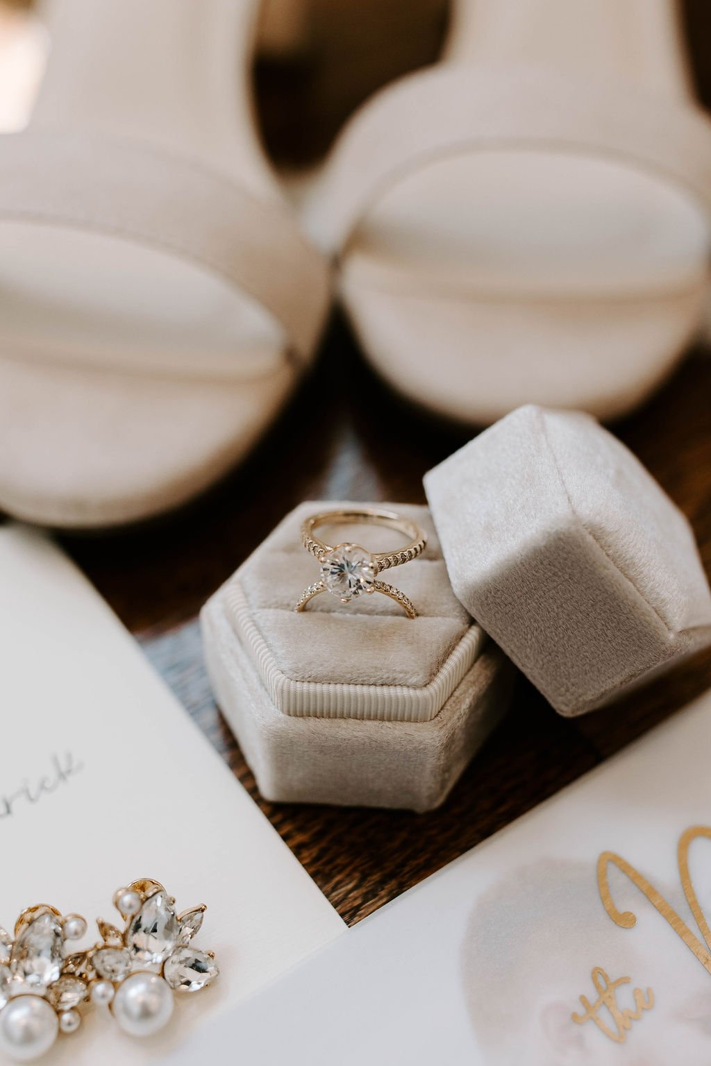  Beautiful silver diamond ring in a light grey ring box 