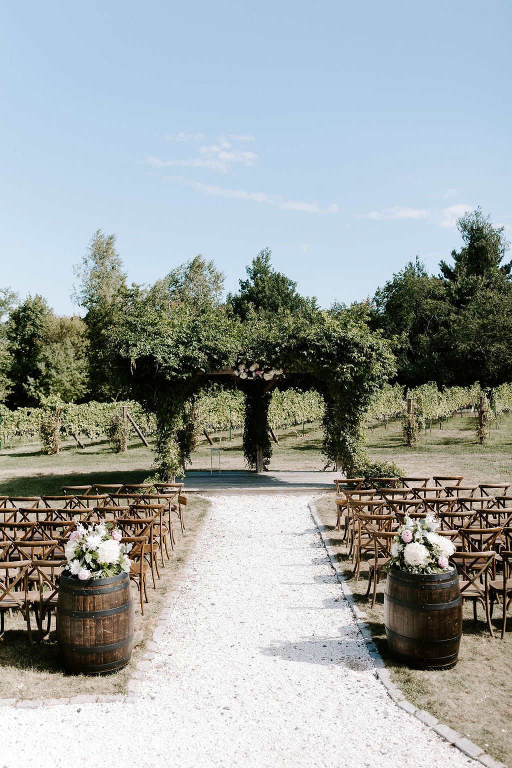  Wedding ceremony decor and seating on a barn venue 