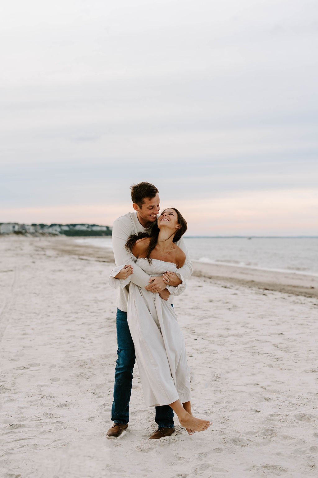 Lively Beach Engagement Photos at Plymouth MA White Horse Beach