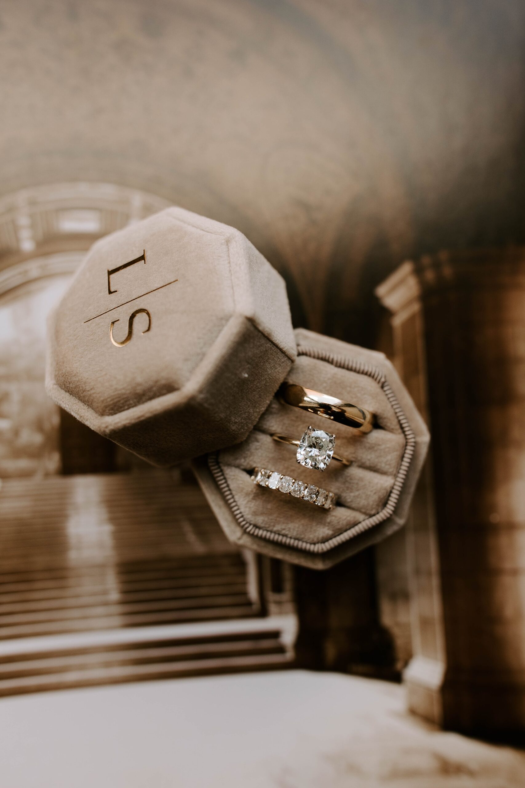 Rings in ring box before Boston Public Library elopement