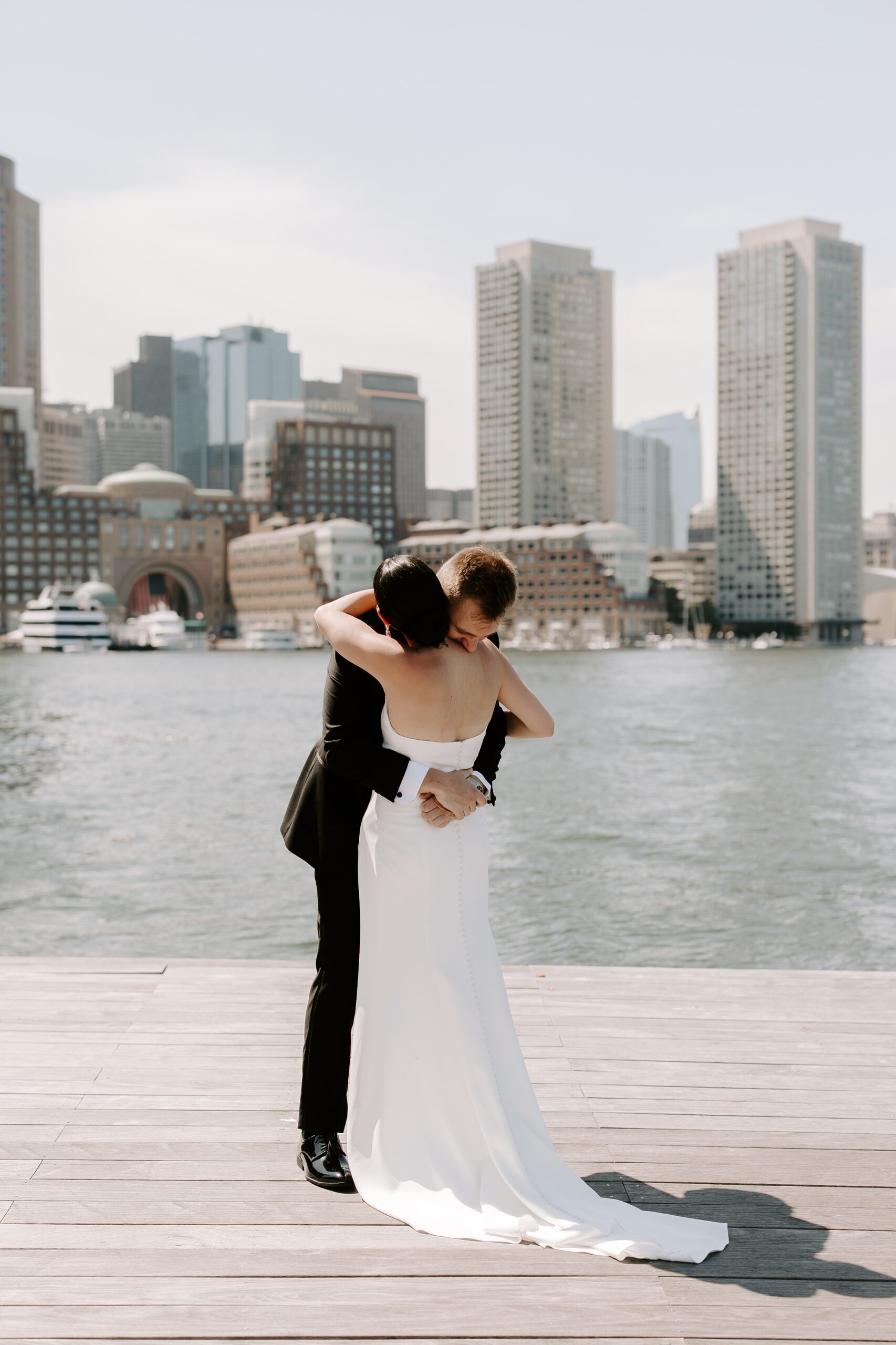 Bride and groom first look at Boston Seaport