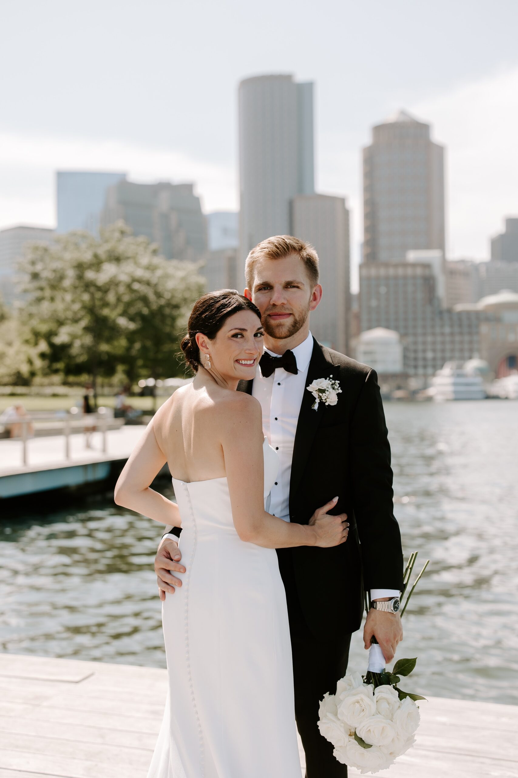 Bride and groom portraits at Boston Seaport