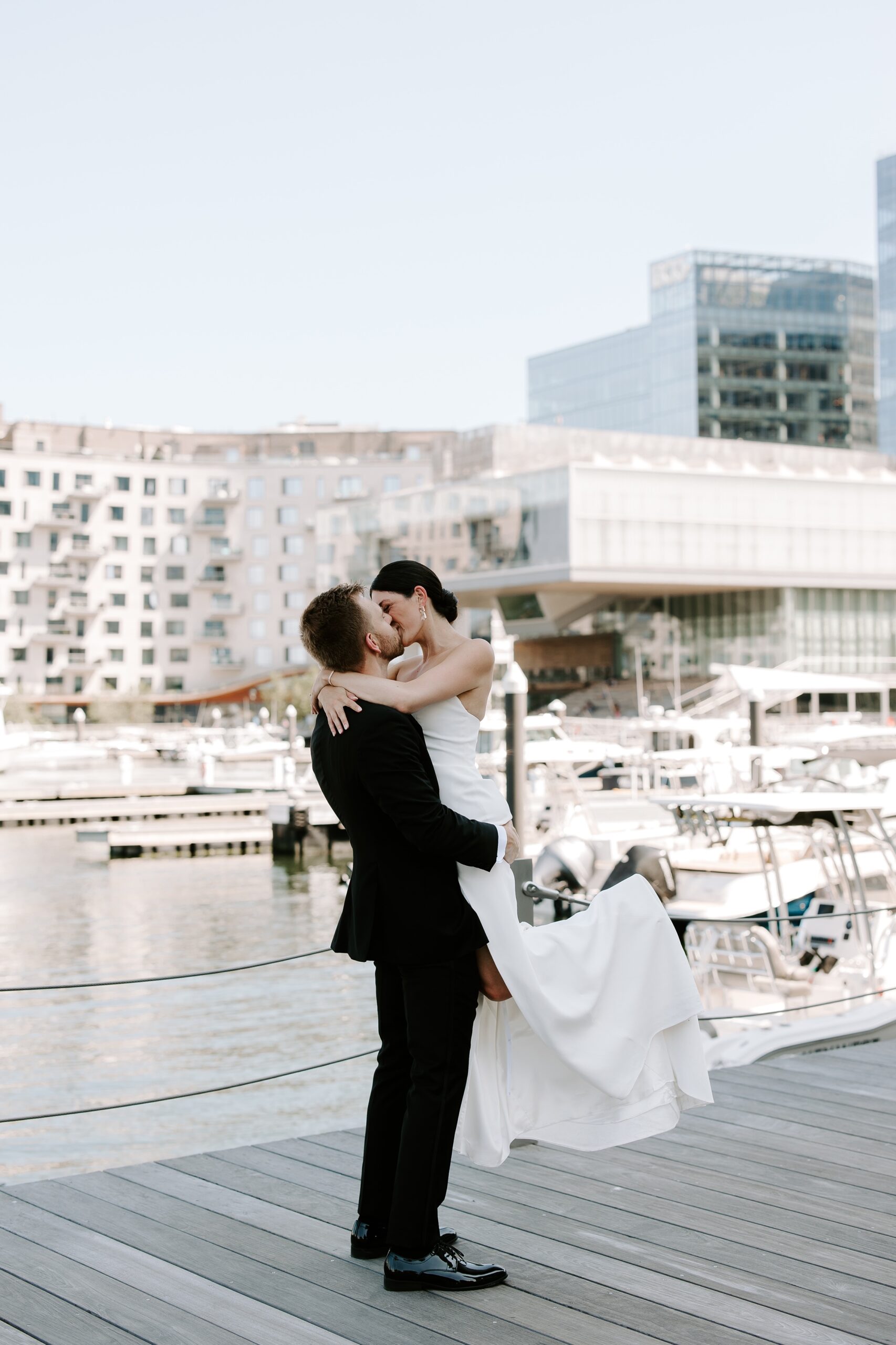 Bride and groom portraits at Boston Seaport