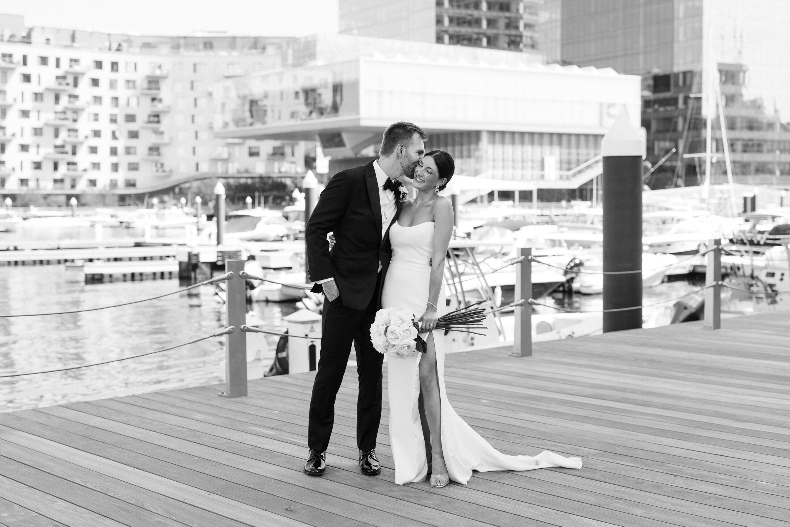 Black and white couples portraits at Boston Seaport