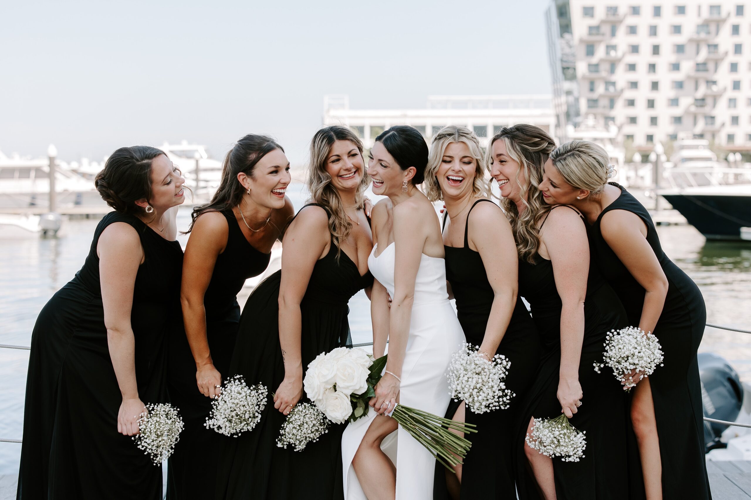 Bride and bridesmaids at Boston Seaport