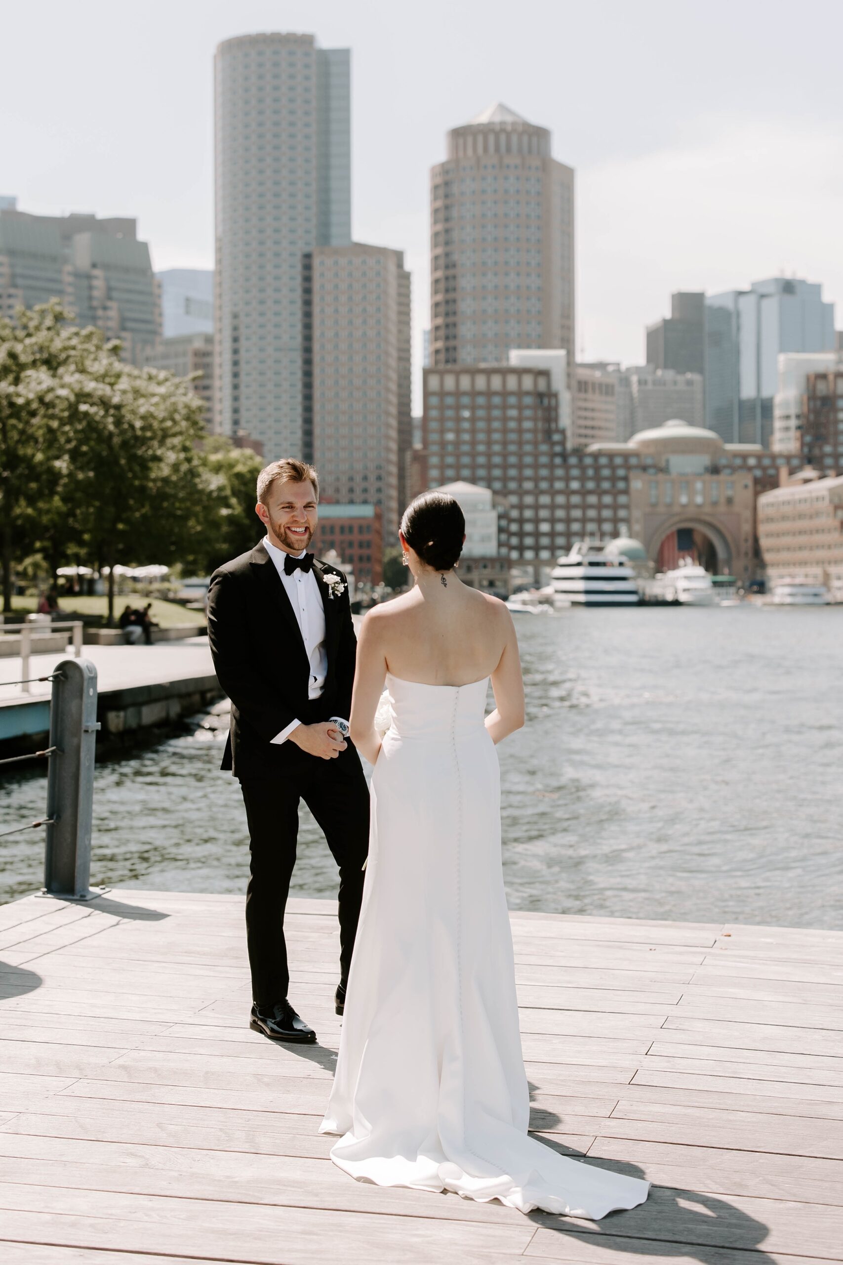 Bride and Groom first look at Boston Seaport