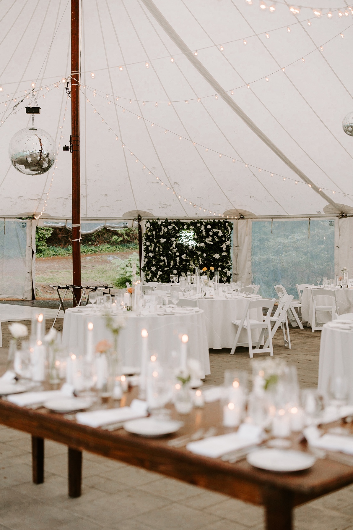 Wedding reception decor for the tented reception