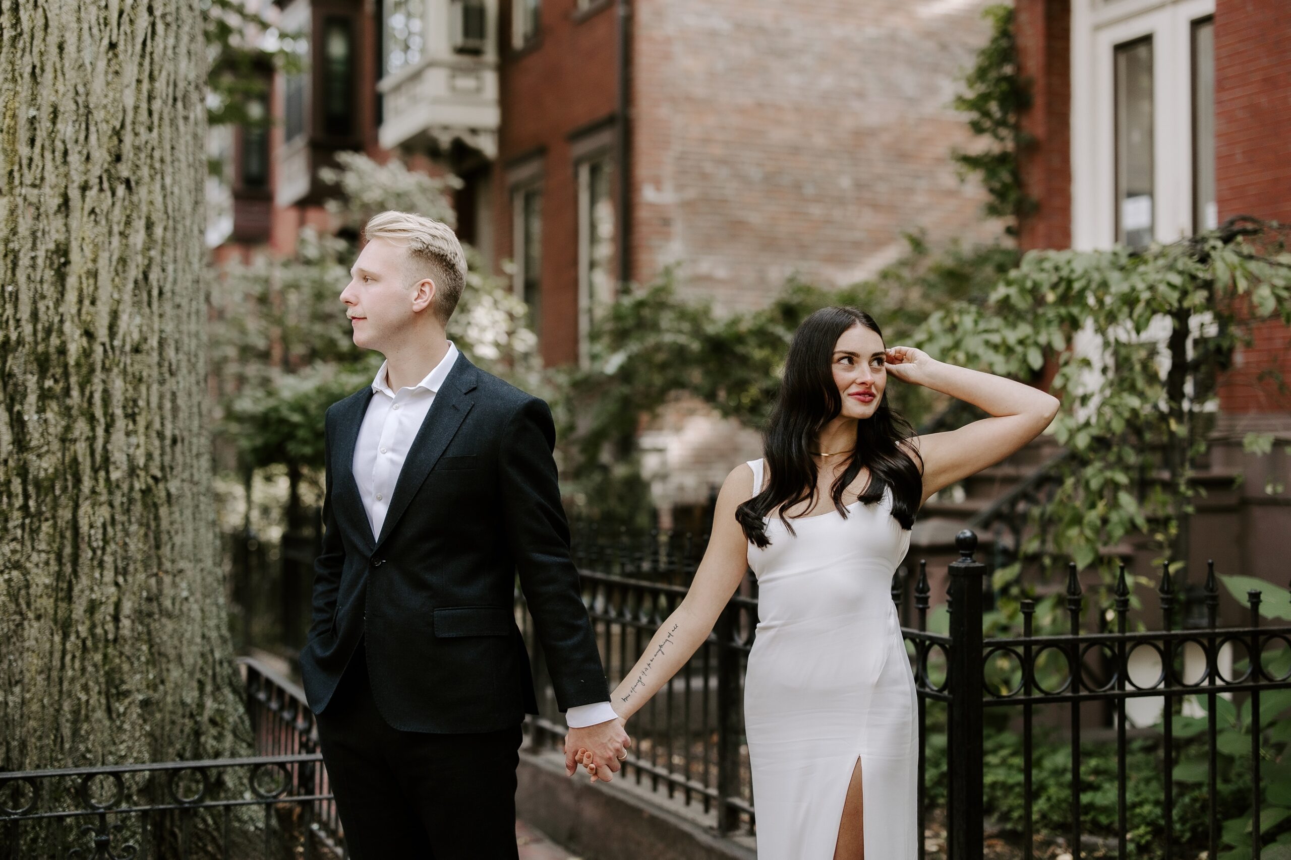 Bride and groom pose at Boston elopement