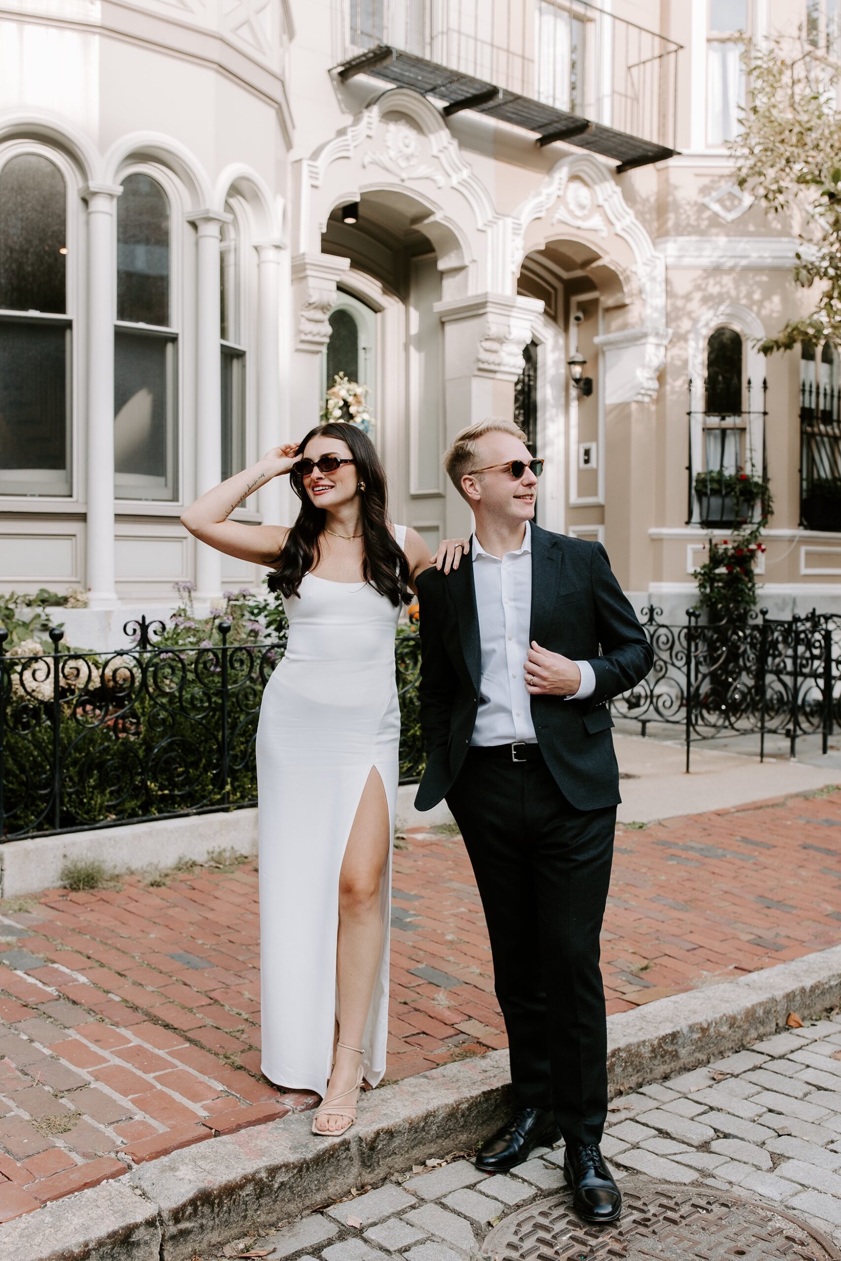 Couple wearing sunglasses at their Boston elopement