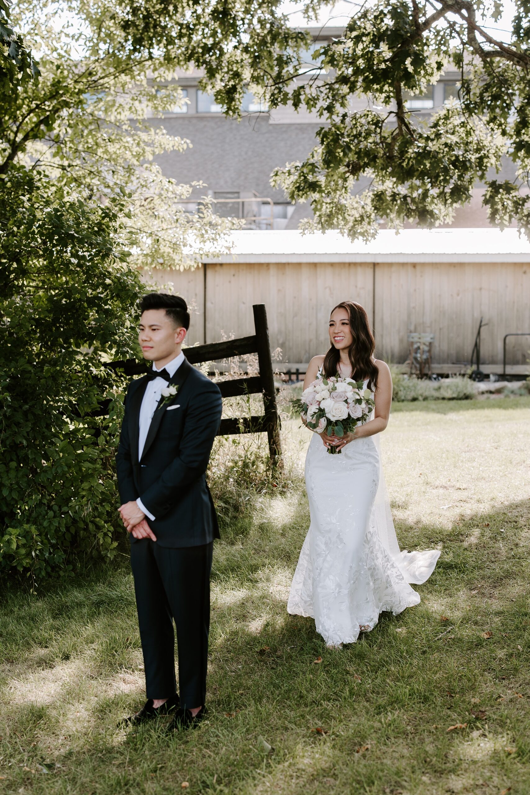 Bride and groom first look at LaBelle Winery wedding