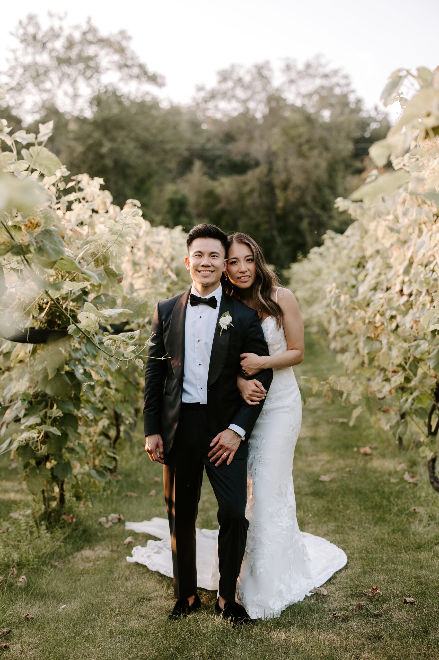 Bride and groom in the vineyards at their LaBelle Winery wedding