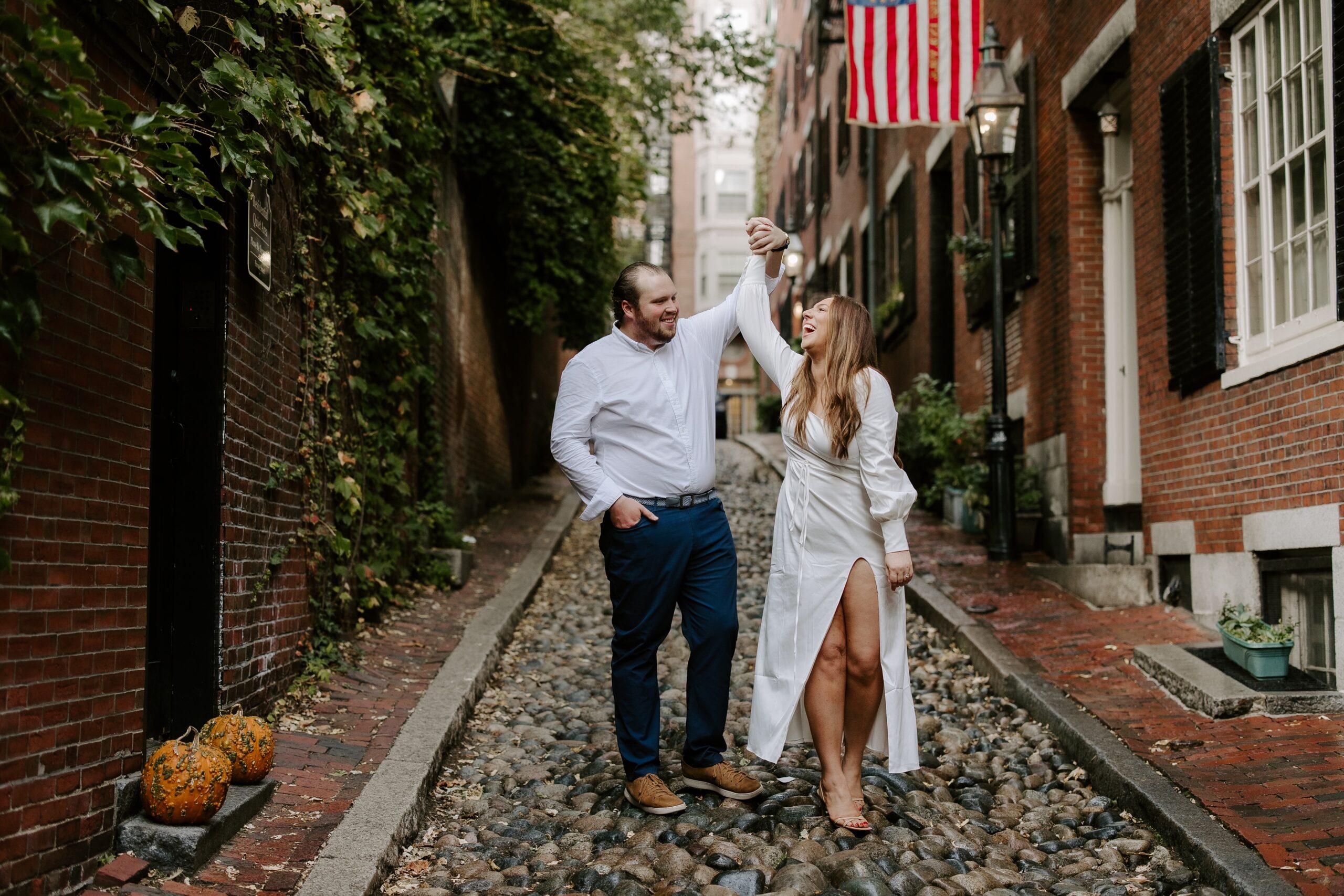 Couple in Beacon Hill during engagement session