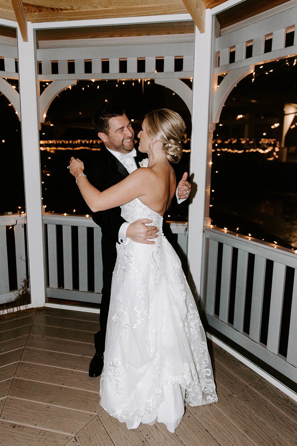 Bride and groom dance at their Boston winter wedding