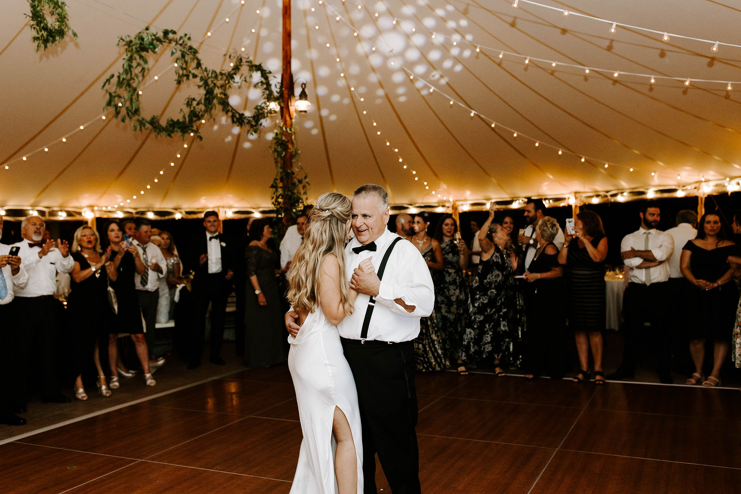 Sunning bride shares a dance with her dad on her dreamy Boston wedding day!