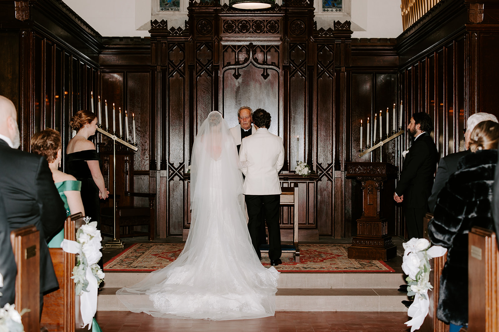 Bride and groom stand together during the stunning Stevens estate wedding ceremony