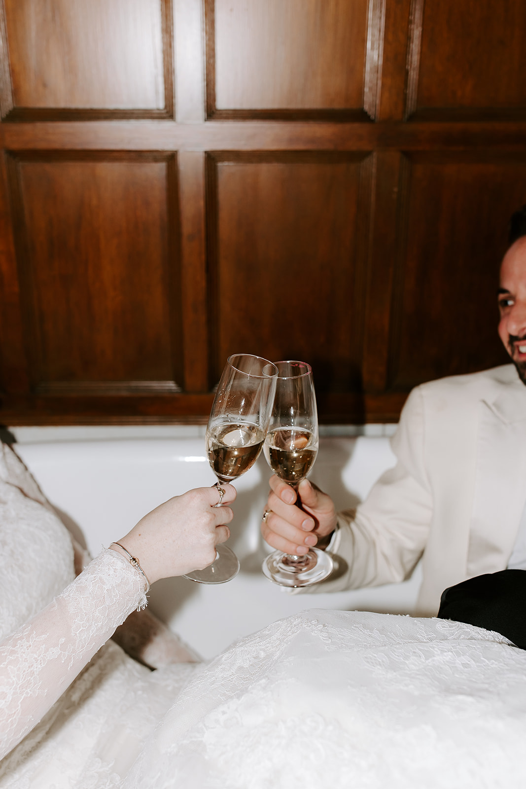 Bride and groom toast each other after their dreamy Stevens estate wedding day