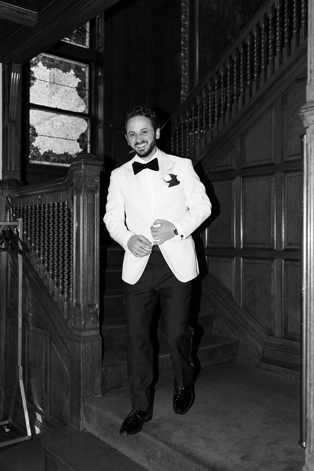 Groom exits his room ready his dreamy Stevens estate wedding day