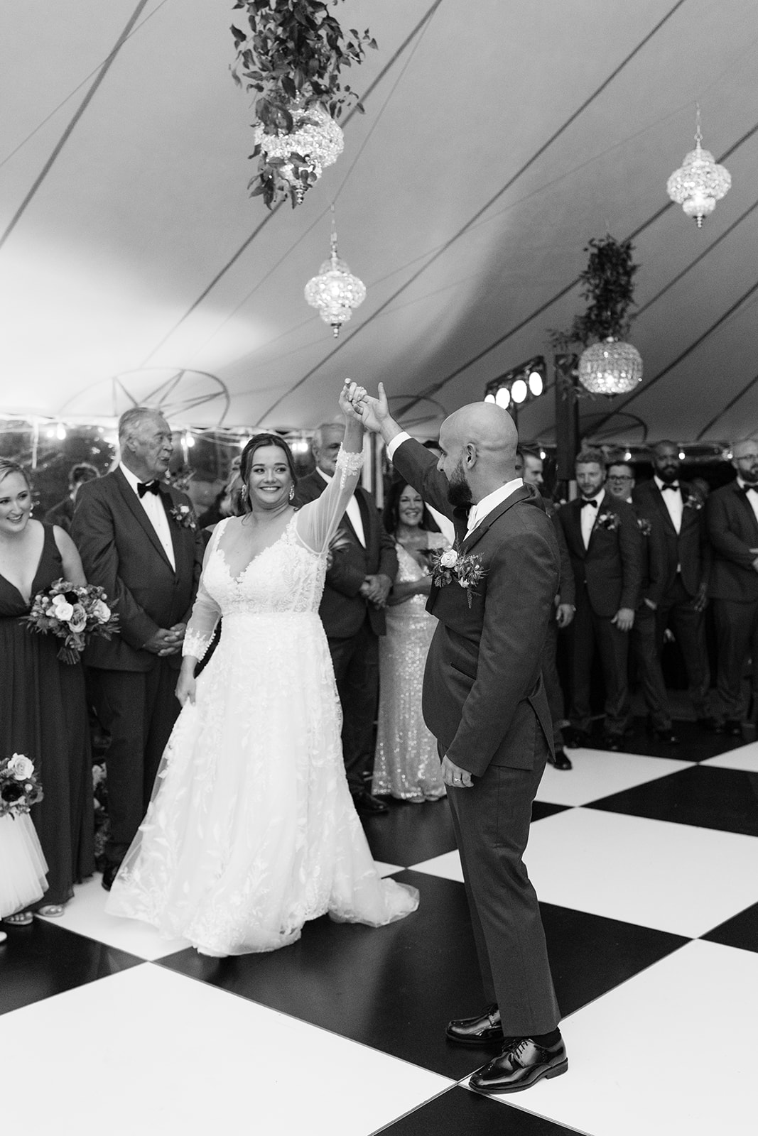 bride and groom share a first dance during their dreamy willowdale estate wedding reception