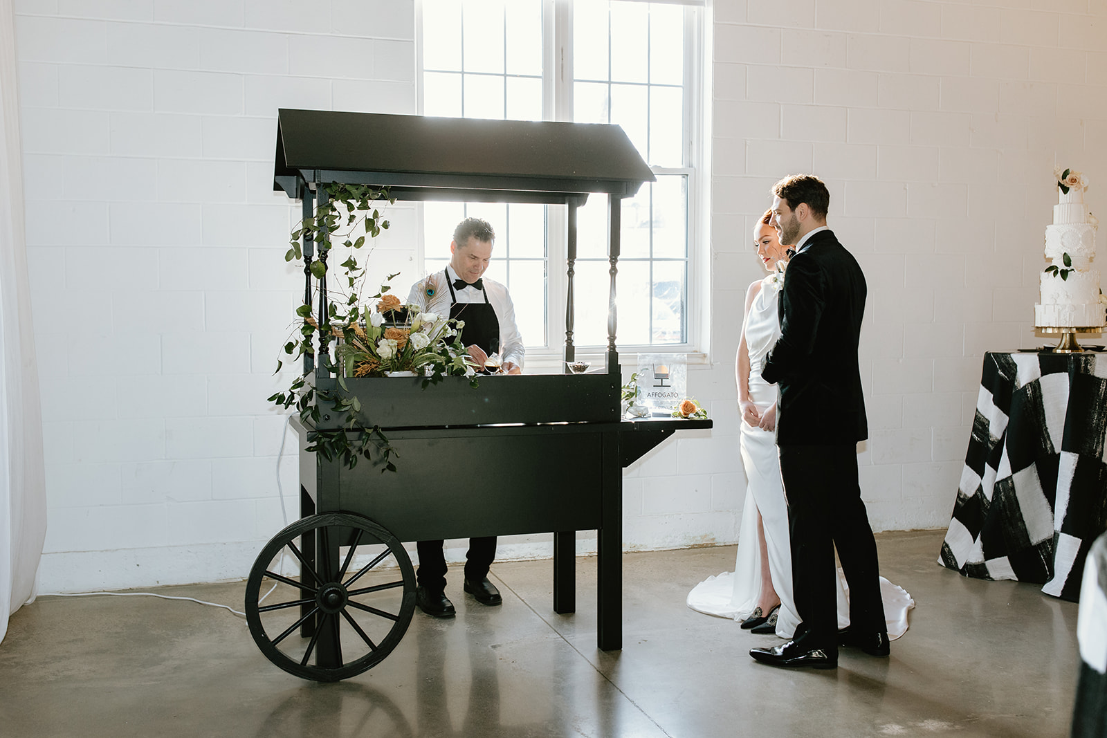 bride and groom share The Factory's signature desert