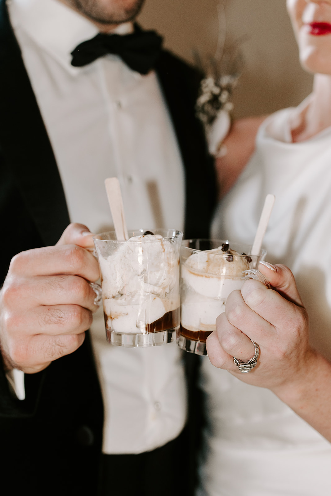 bride and groom share The Factory's signature desert