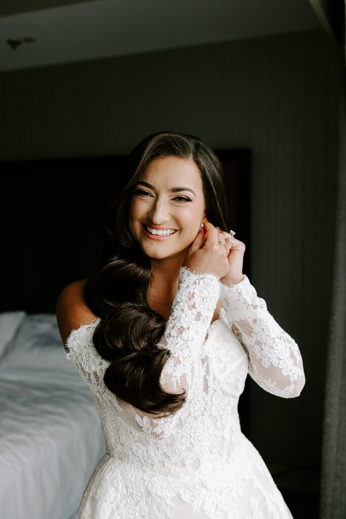 Close-up of bride’s hair styled by Romina Hairstyles