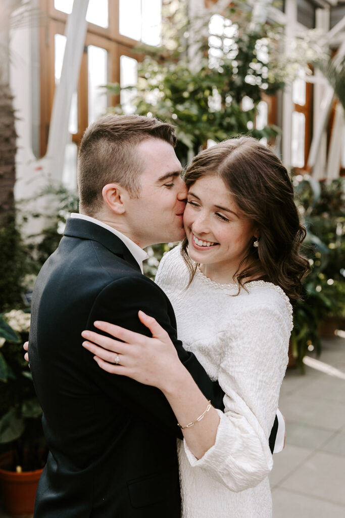 bride to be laughing with fiance
