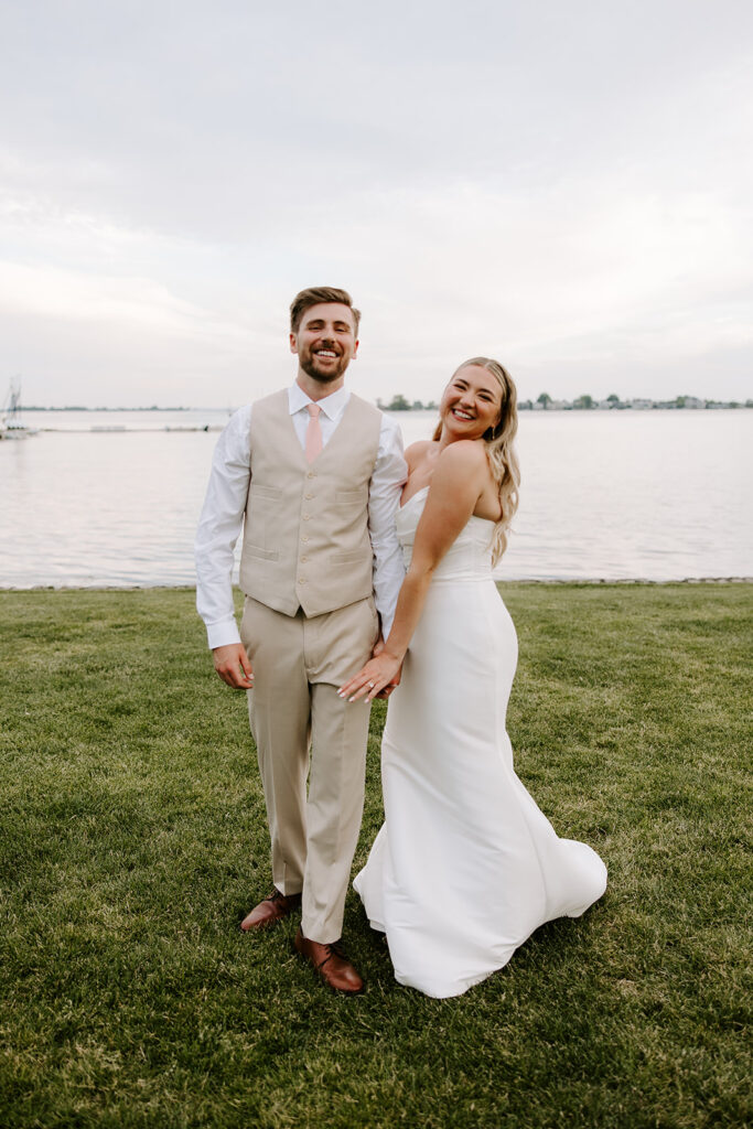 happy bride and groom sunset