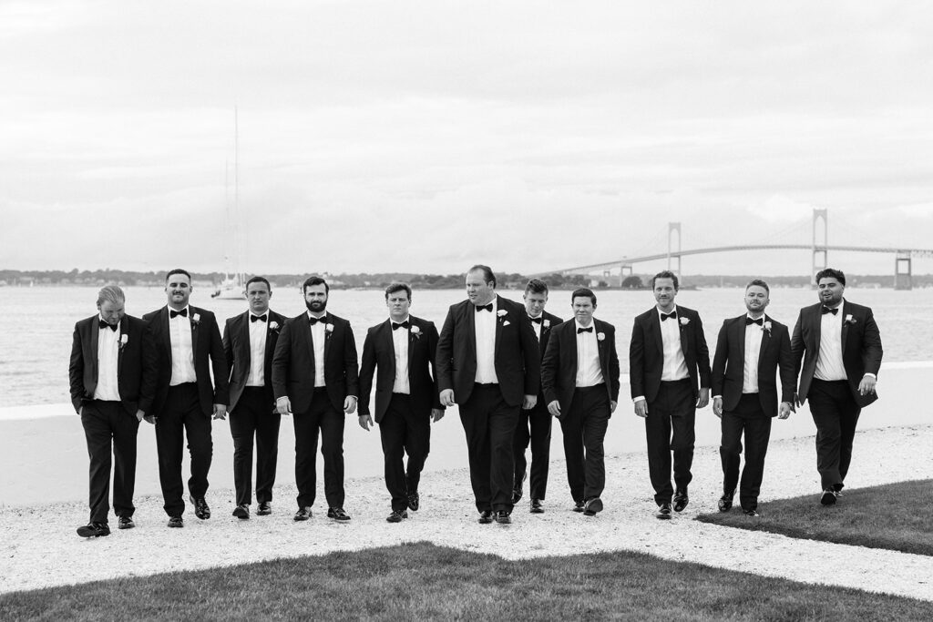 groomsmen walking towrd camera