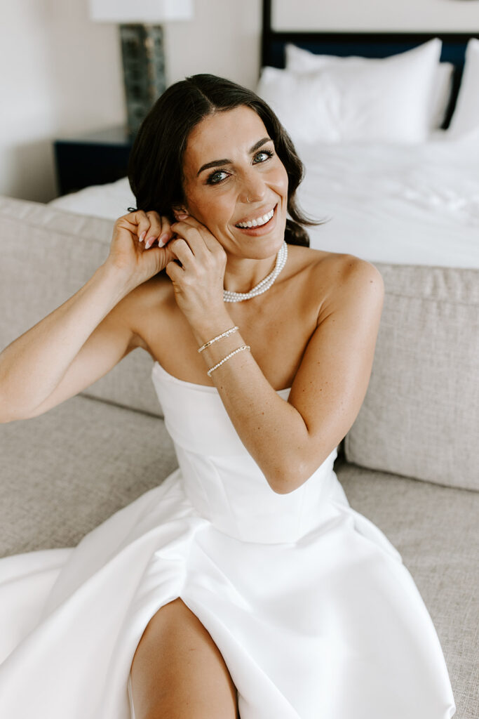 Bride getting ready at Westin Copley Place, having her hair styled by Alexandra Angelone Beauty.