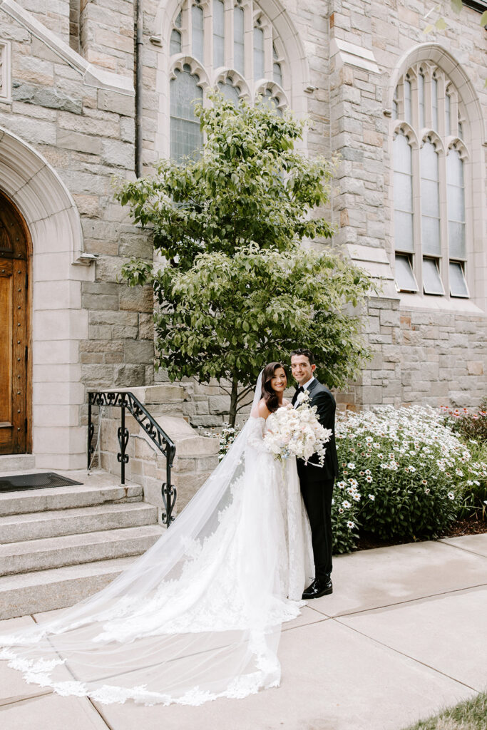 church portraits of bride and groom