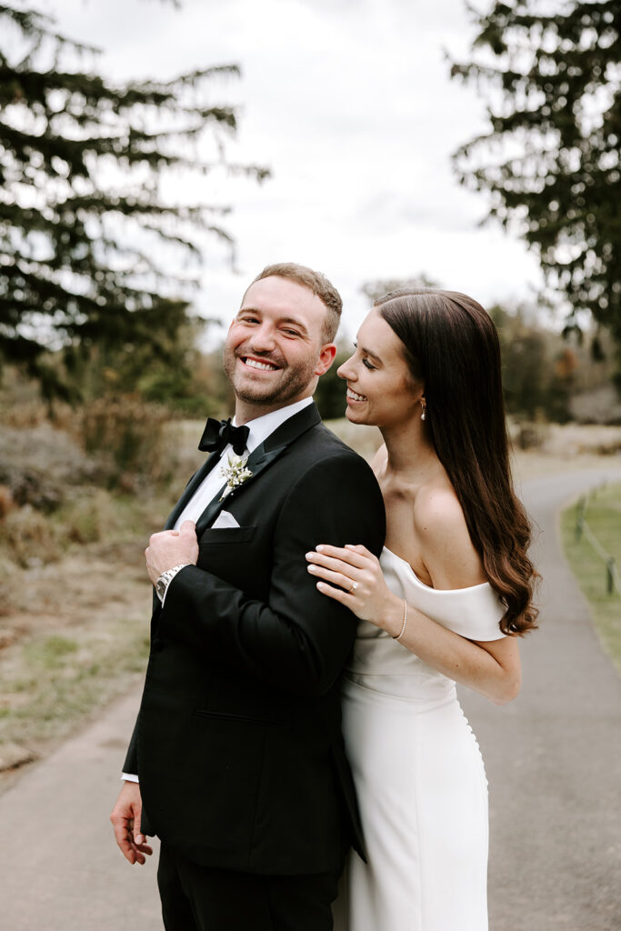bride and groom looking at eachother