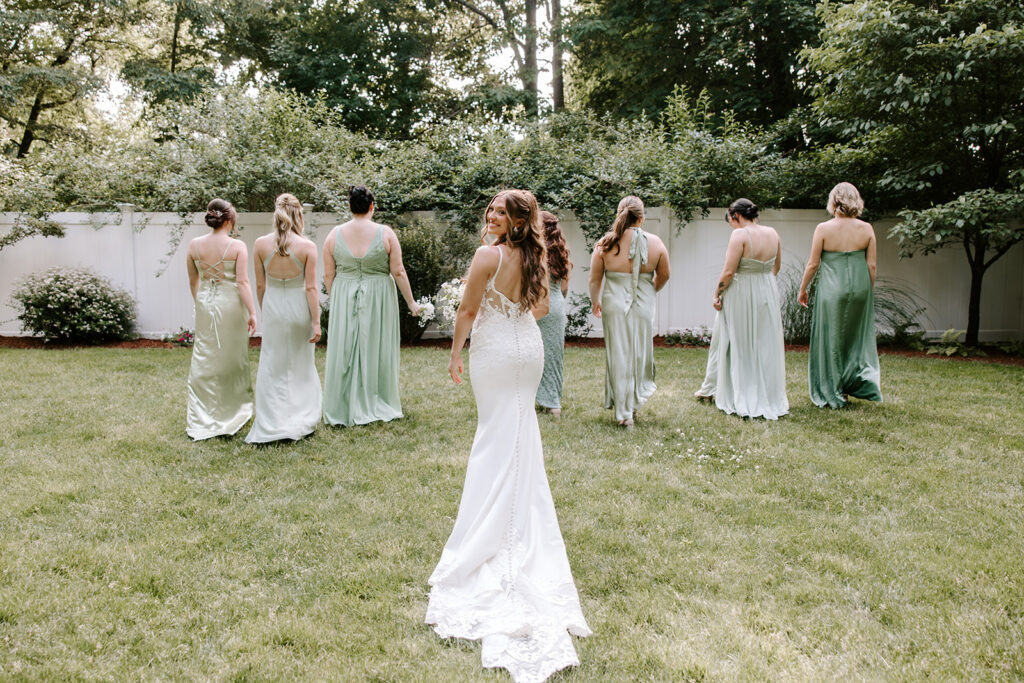 bridesmaids walking away
