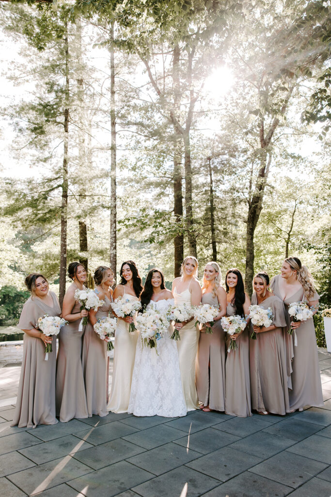 bride and bridesmaids in pastel chamapagne and yellow