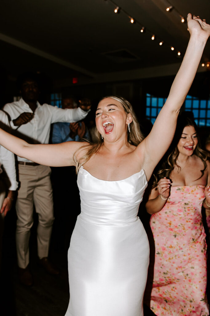 happy bride dancing
