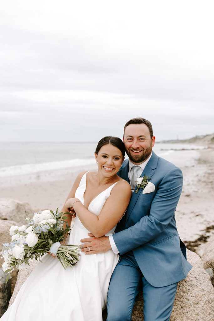 bride and groom giggling during portraits