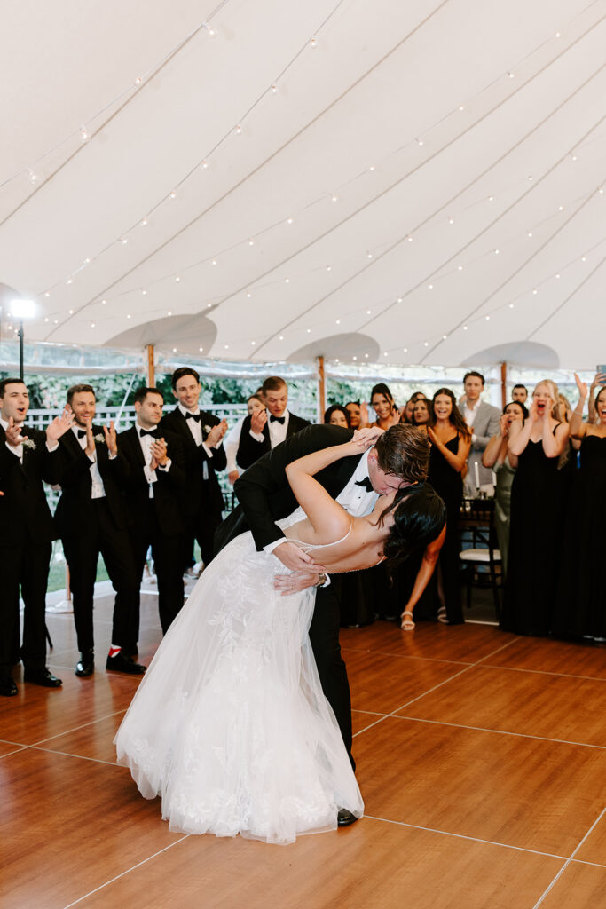 big dip kiss during newlyweds first dance