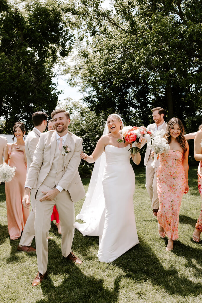 wedding party joyful walking