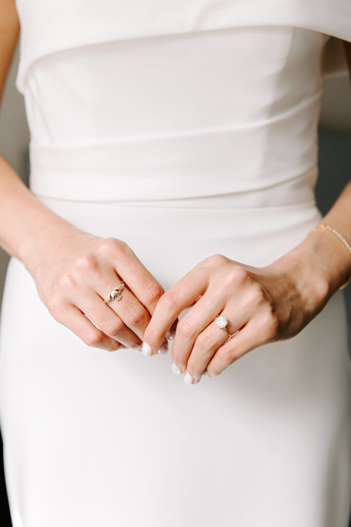 close up of bride's rings