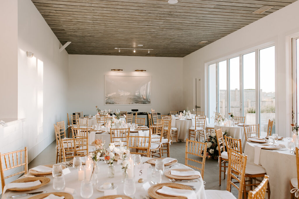 Wedding reception details inside Newport Beach House Middletown RI