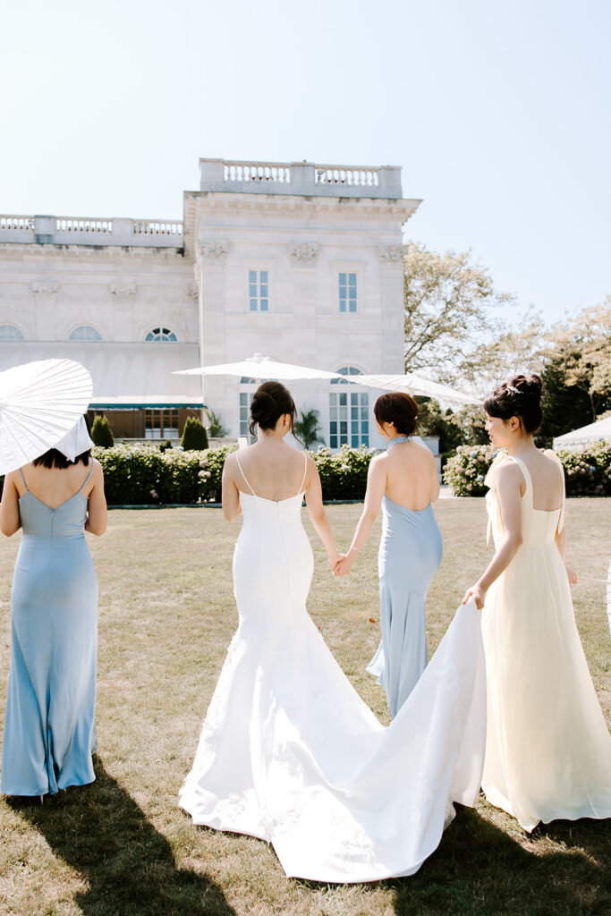 Marble House Newport RI terrace overlooking the Atlantic Ocean wedding portraits