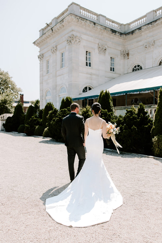 Couple portraits on the terrace at Marble House Newport RI