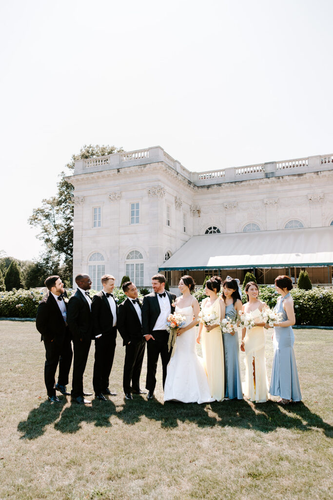 Marble House Newport RI terrace overlooking the Atlantic Ocean wedding portraits
