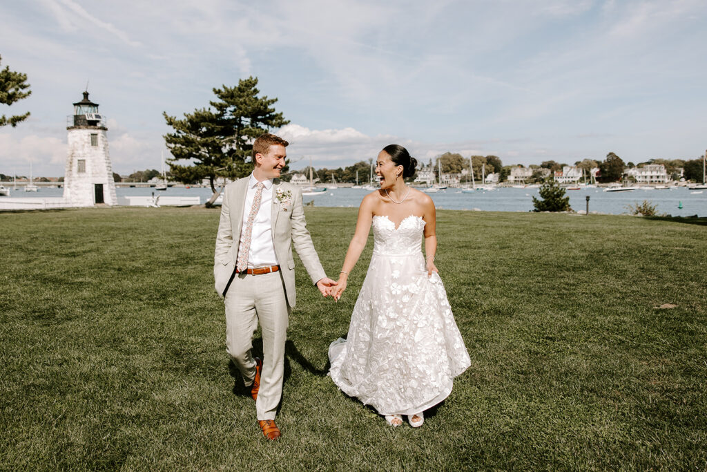 Bride and groom seeing each other for the first time Newport Harbor Island Resort