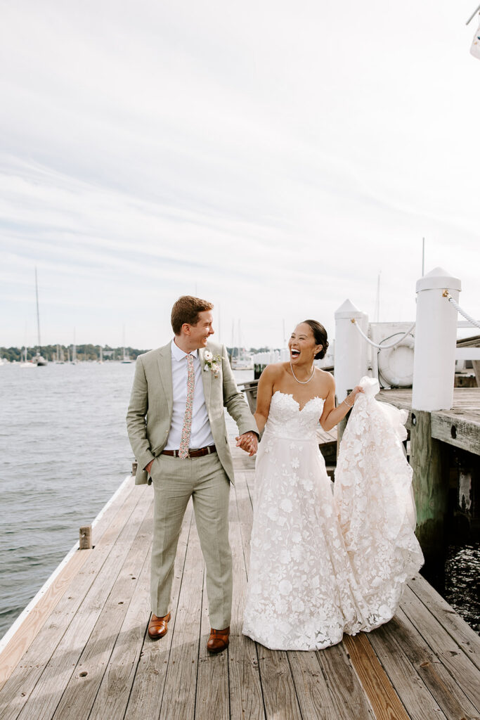 Bride and groom waterfront portraits Newport Rhode Island