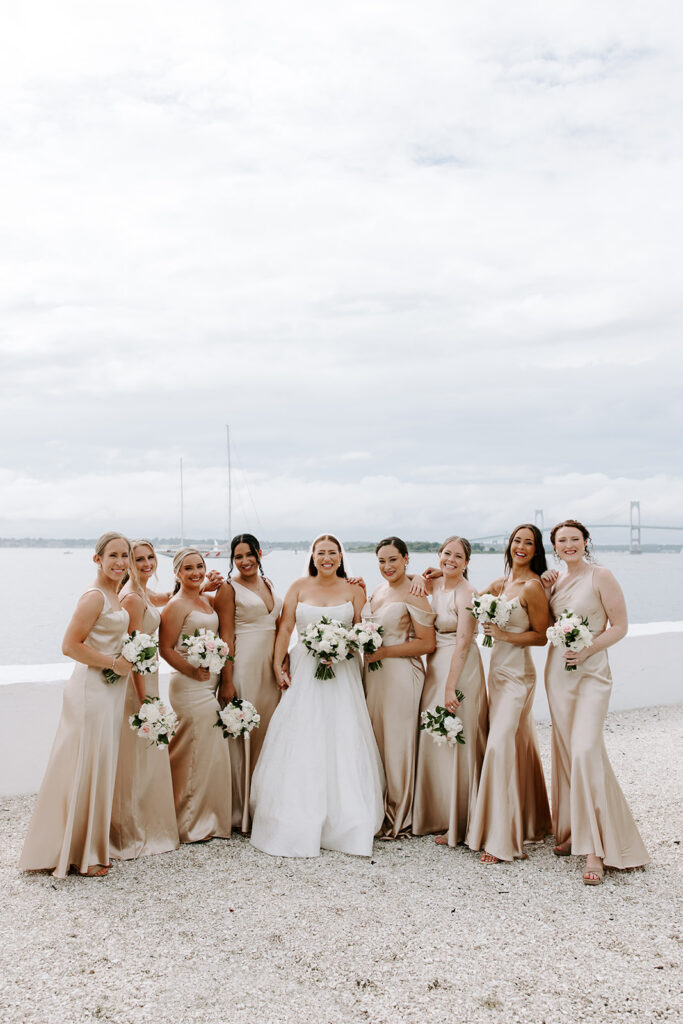 Bride and groom golden hour portraits at Belle Mer Narragansett Bay Newport