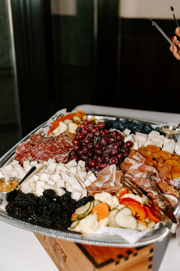 Charcuterie and grazing board at Rochambeau Boston for an intimate elopement dinner celebration
